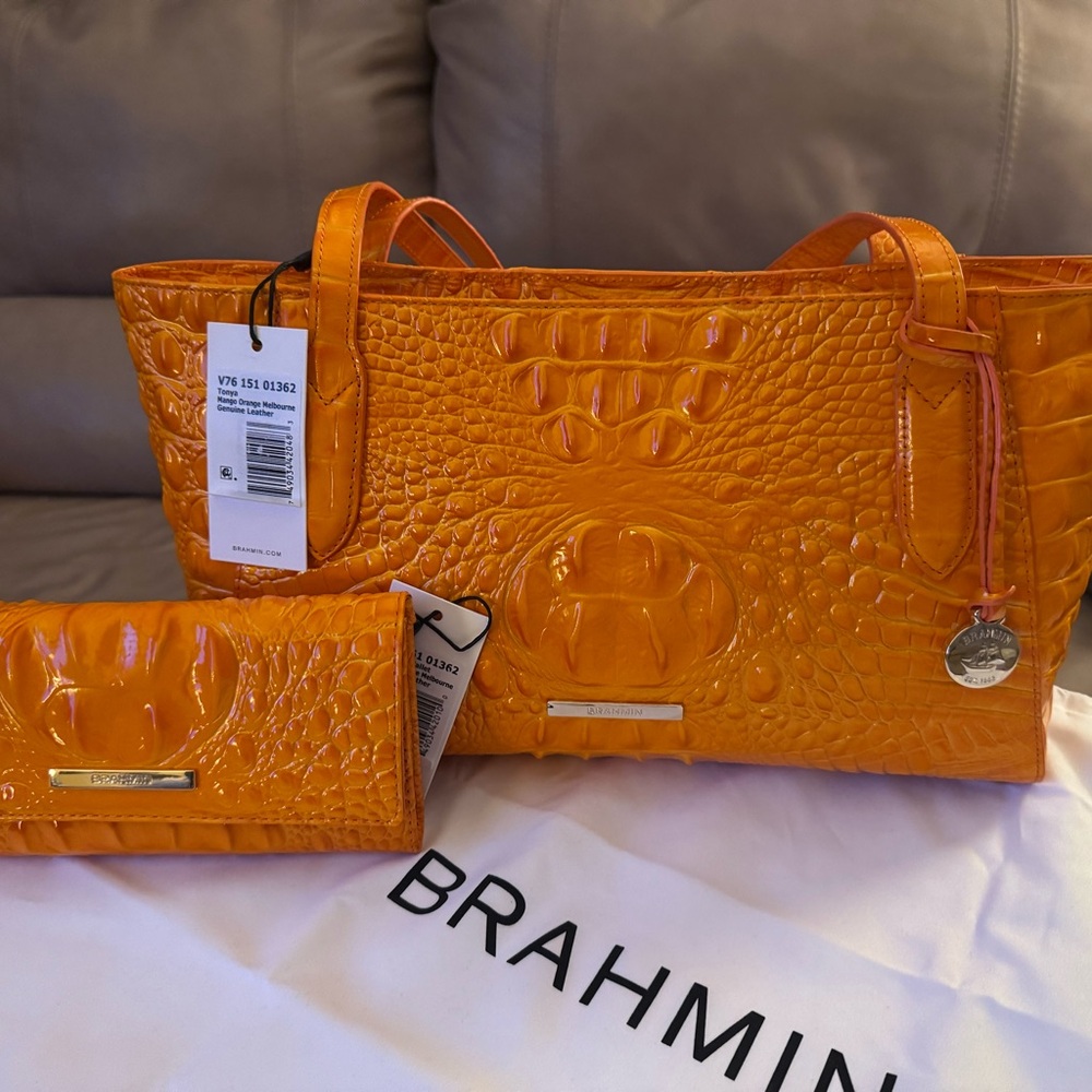 Brahmin Tonya Mango Orange w/matching Cordella Wallet.